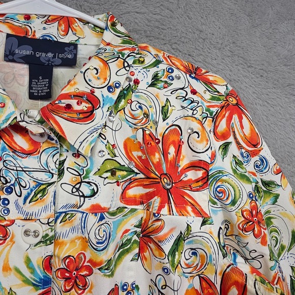 Susan Graver Style Jacket Womens S White Floral Colorful Embellished Stretch NEW - Picture 6 of 16